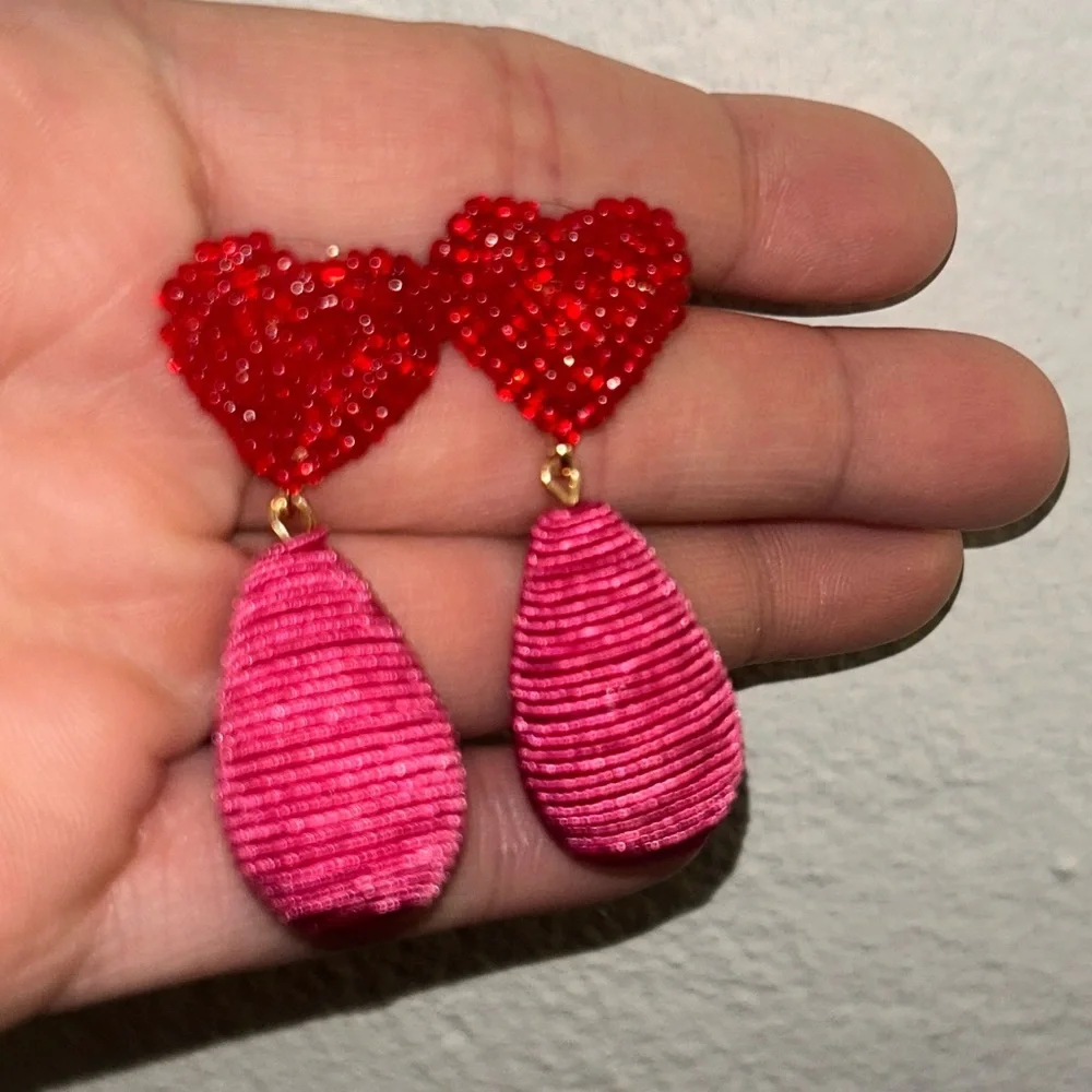 Valentine’s Day Heart and Teardrop Beaded Earrings